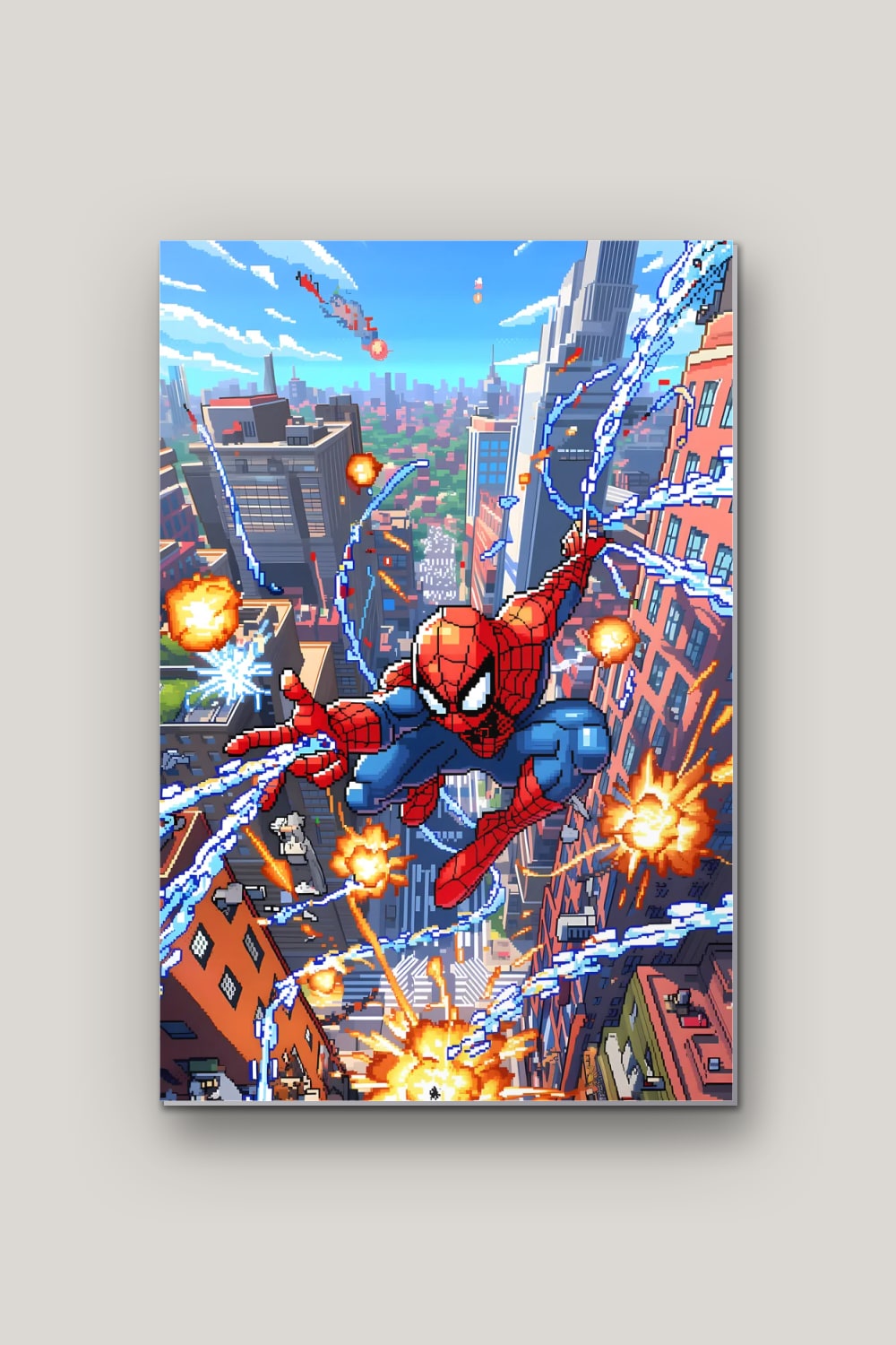 L'Araignée en Pixel Art, poster en métal sur fond uni