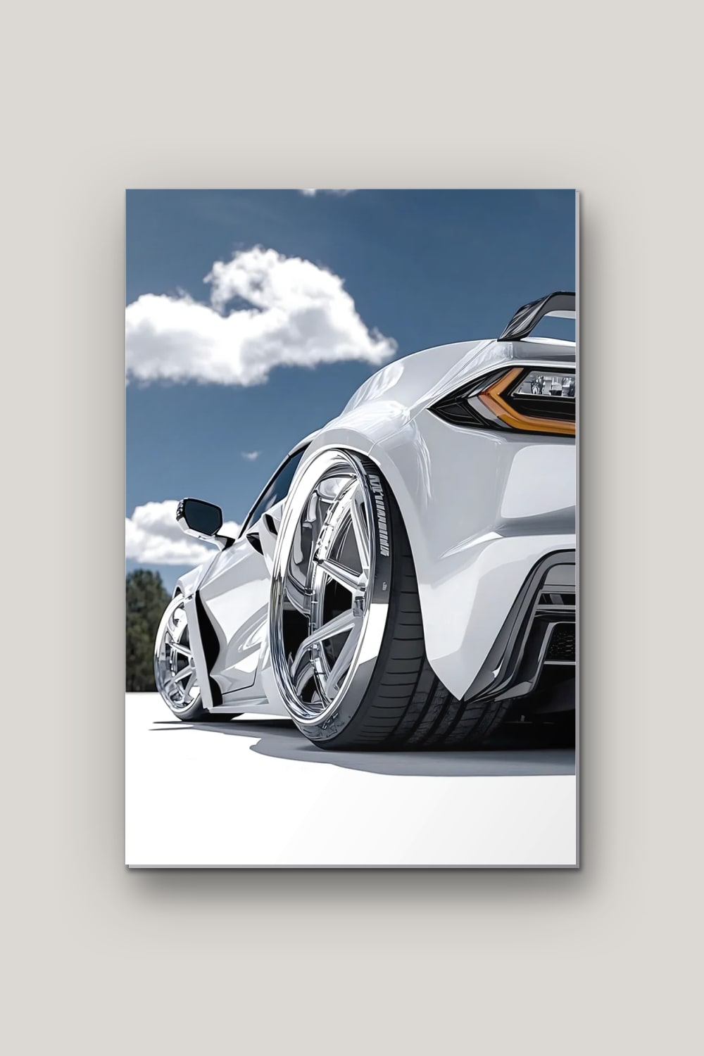 Bolide Blanc, poster en métal sur fond uni