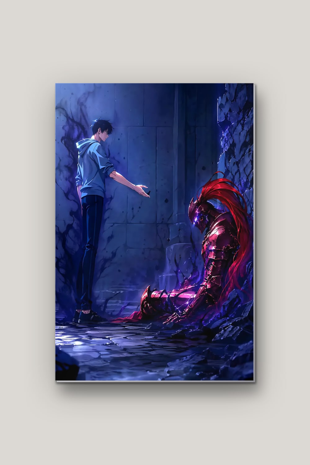 Le Chevalier de l'Ombre, poster en métal sur fond uni