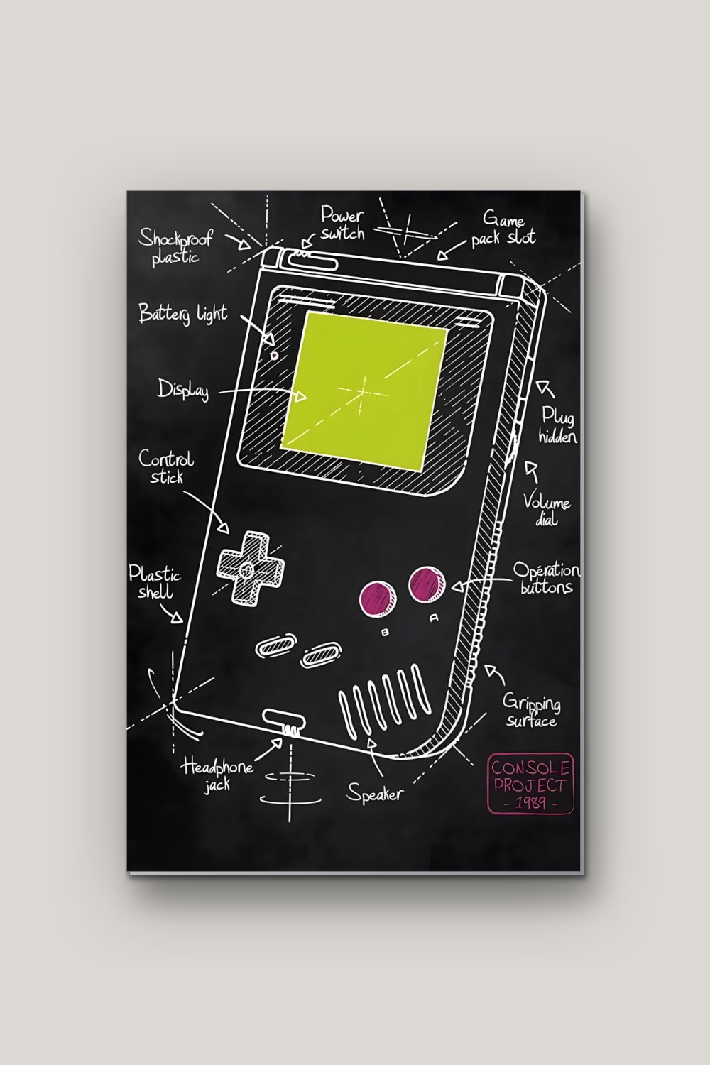 Console Portable 1989, poster en métal sur fond uni