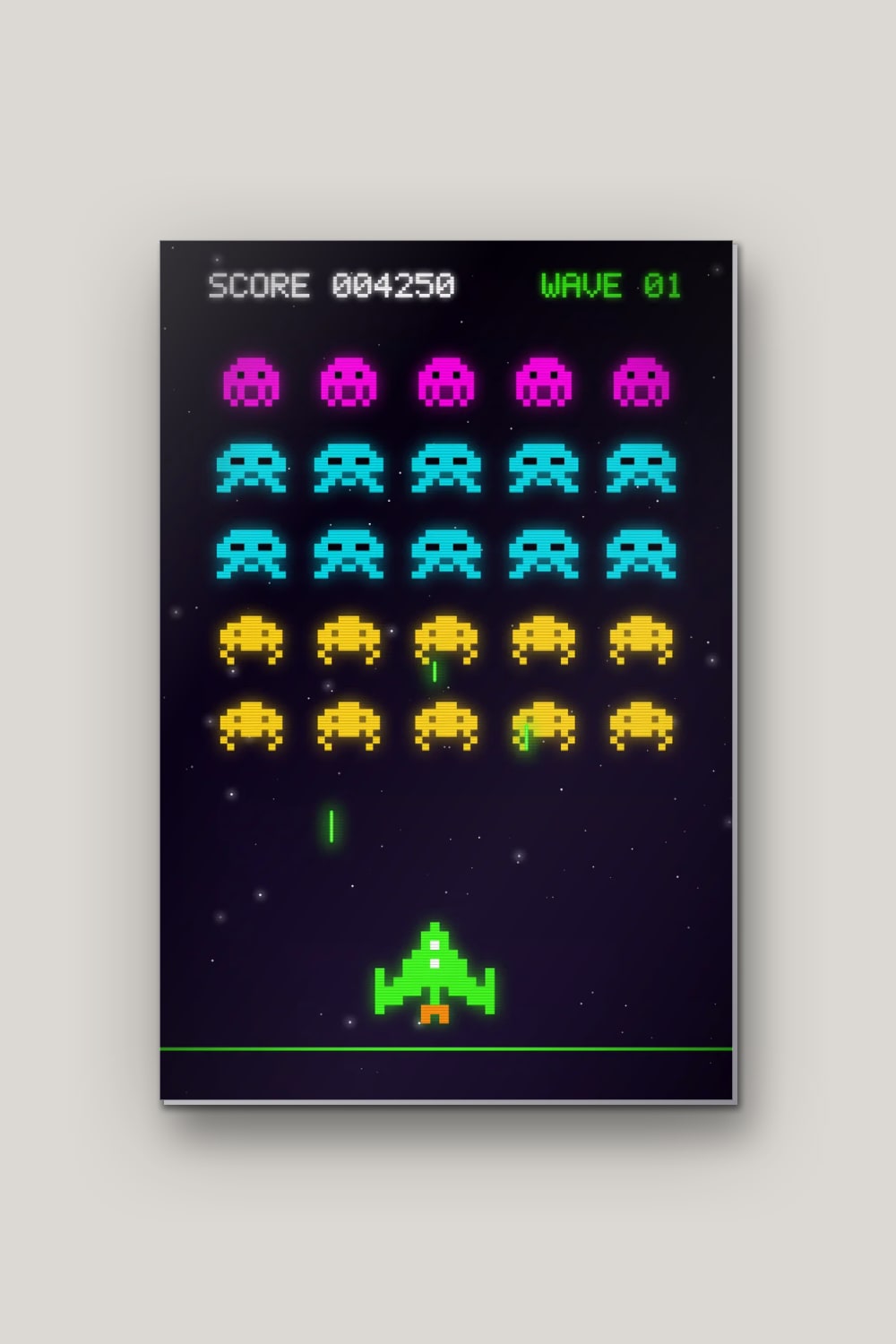 Envahisseurs Pixel, poster en métal sur fond uni