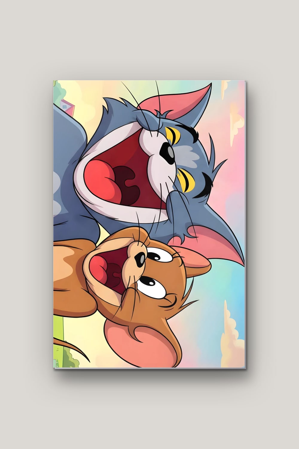 Fou Rire Chat et Souris, poster en métal sur fond uni