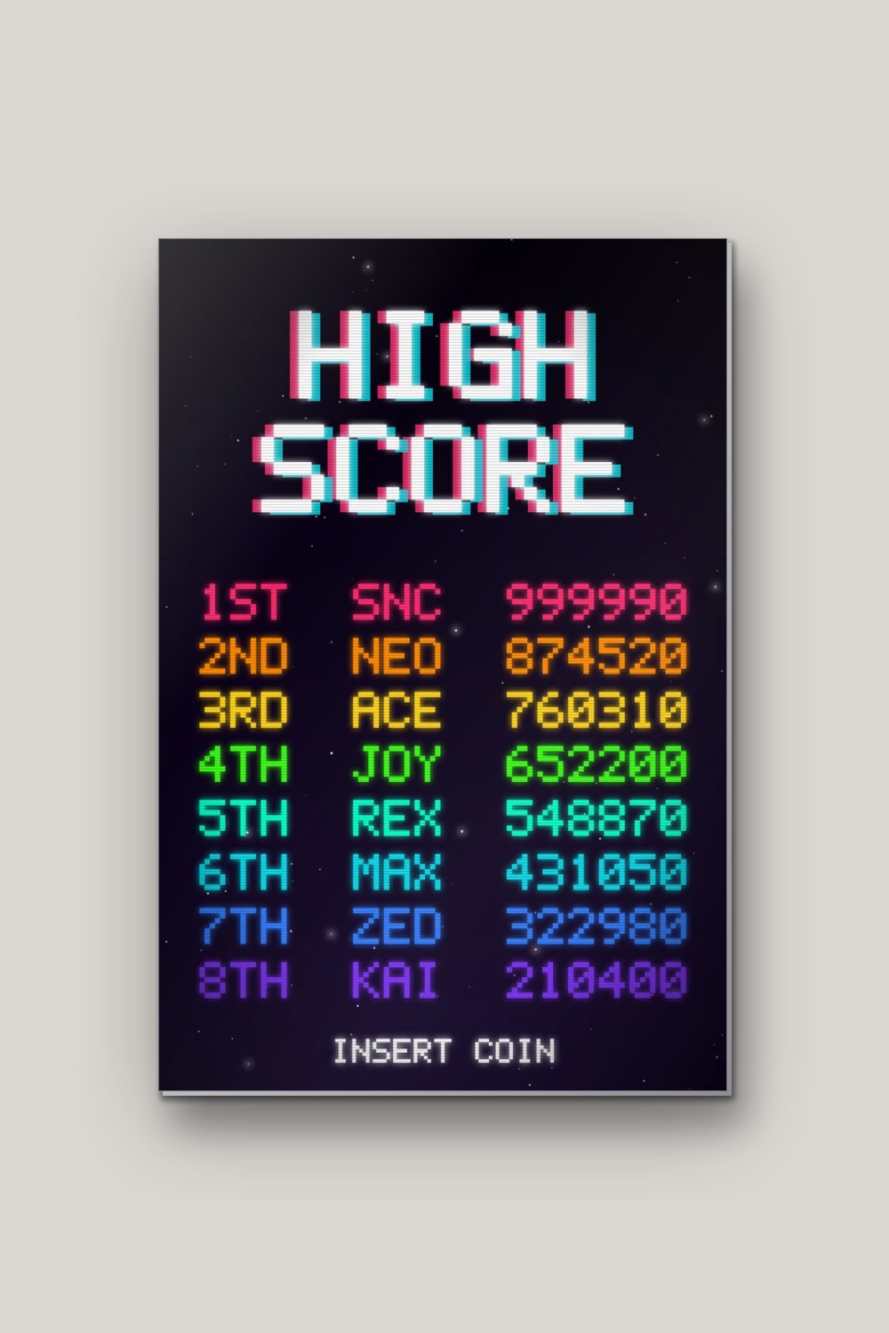 High Score, poster en métal sur fond uni