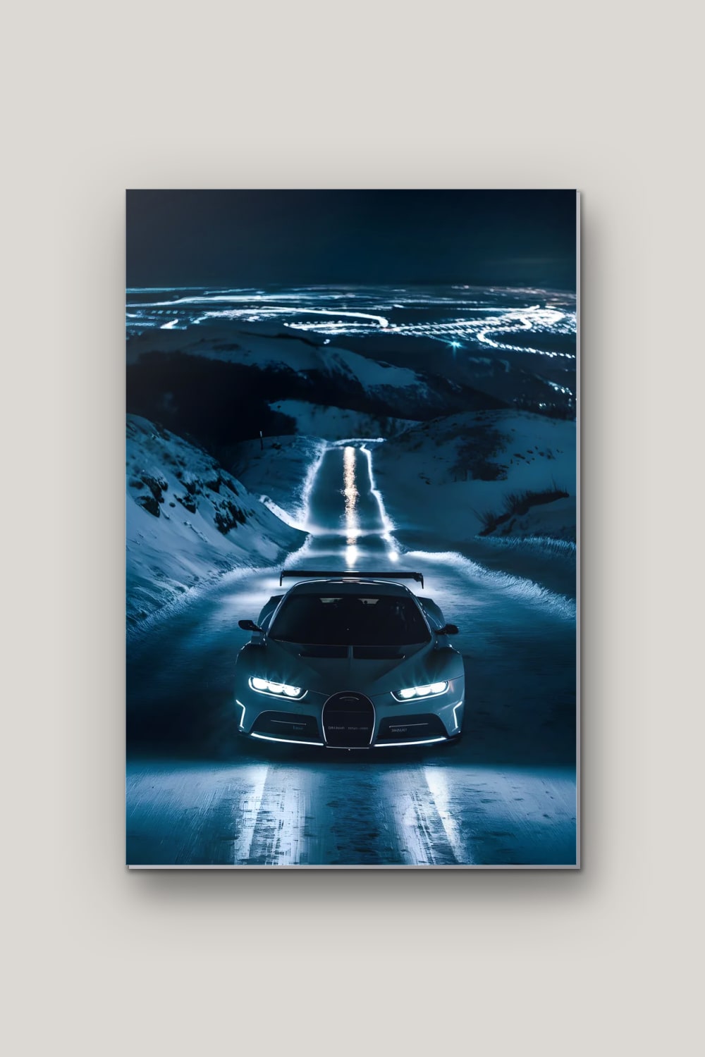 Hypercar des Neiges, poster en métal sur fond uni