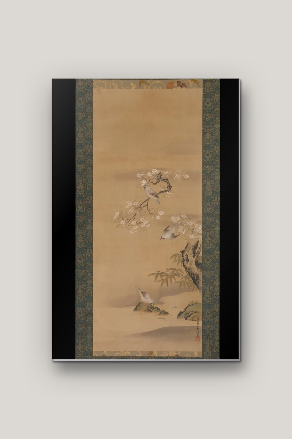 Jaseurs et Cerisiers – Yukinobu, poster en métal sur fond uni