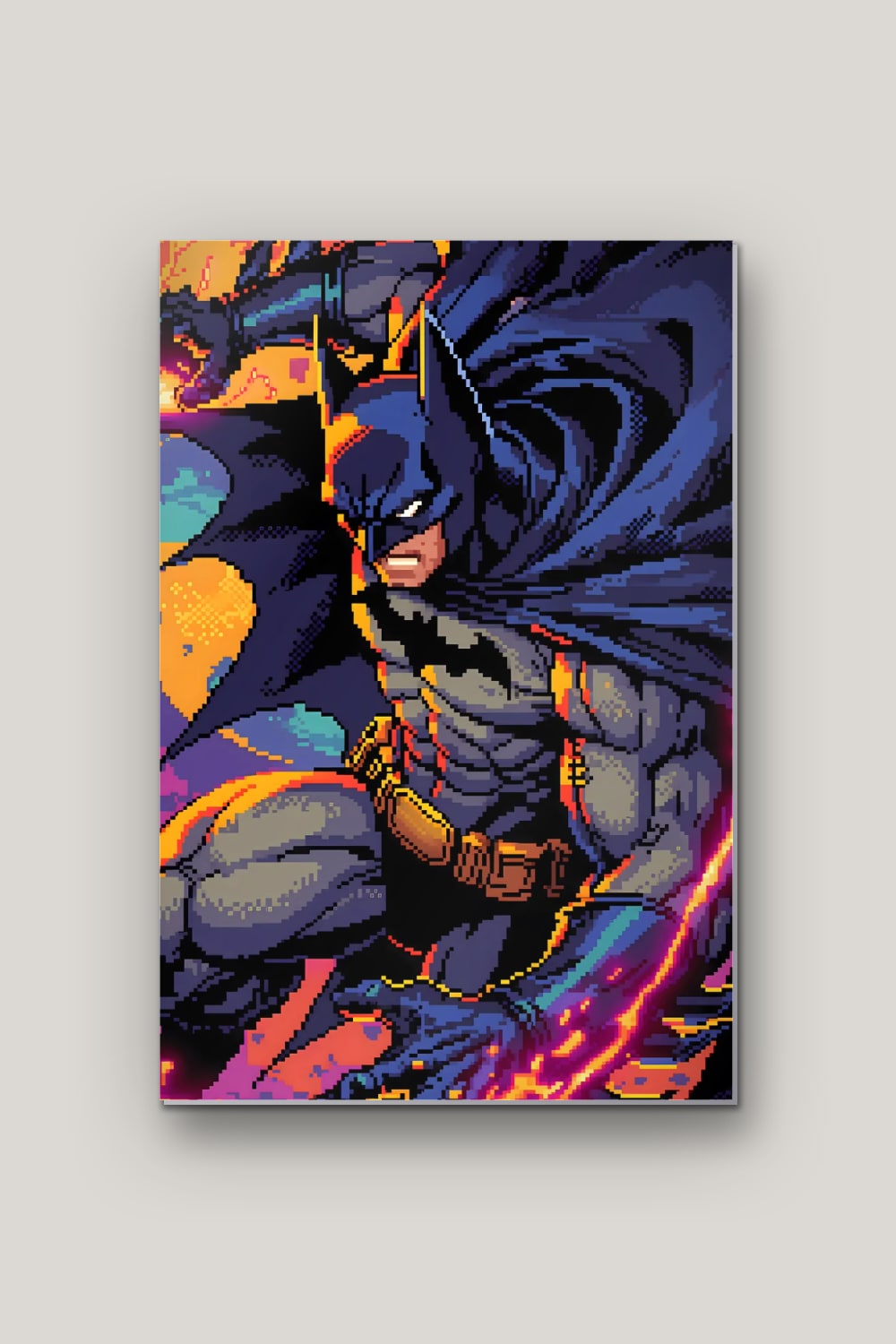 Justicier Pixel Art, poster en métal sur fond uni