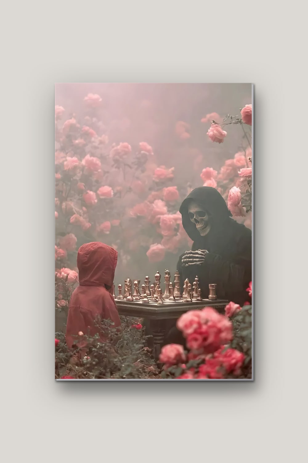 La Partie d'Échecs, poster en métal sur fond uni