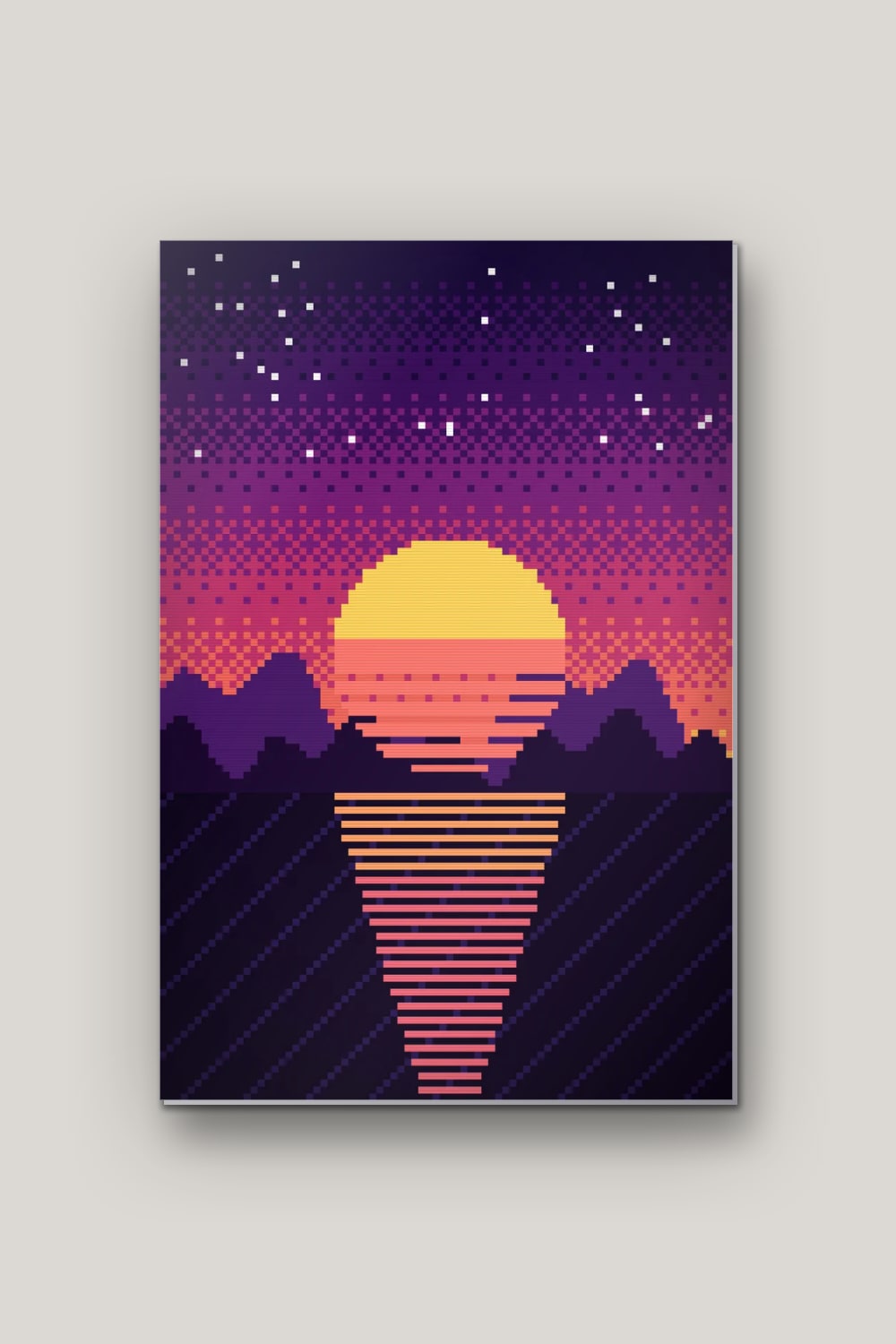 Paysage 8 Bits, poster en métal sur fond uni