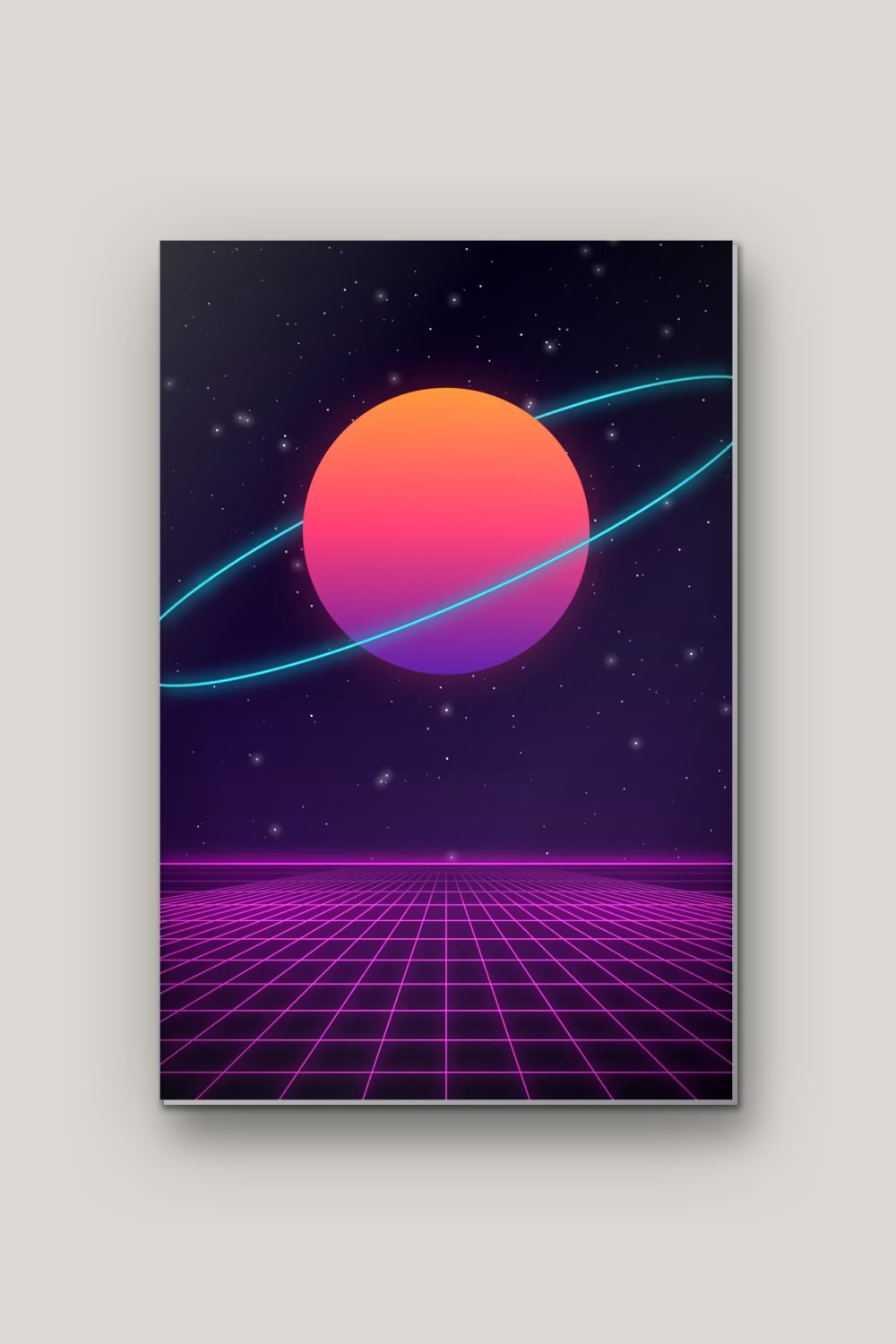 Planète Synthwave, poster en métal sur fond uni