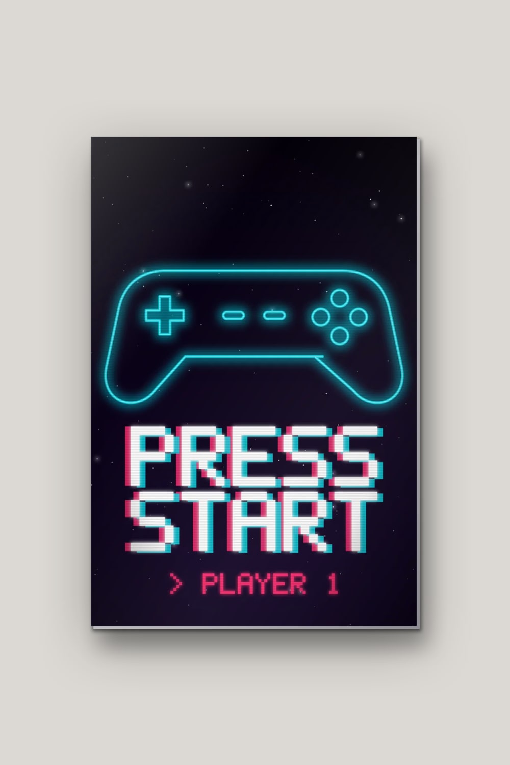 Press Start, poster en métal sur fond uni