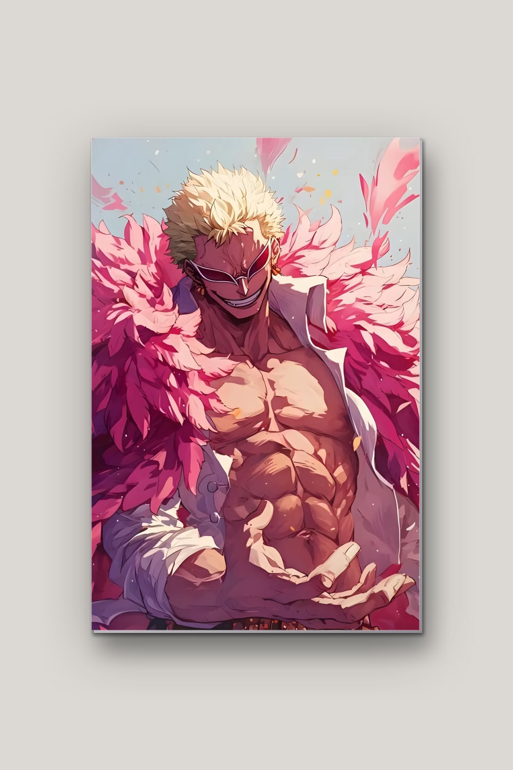 Le Roi aux Plumes Roses, poster en métal sur fond uni