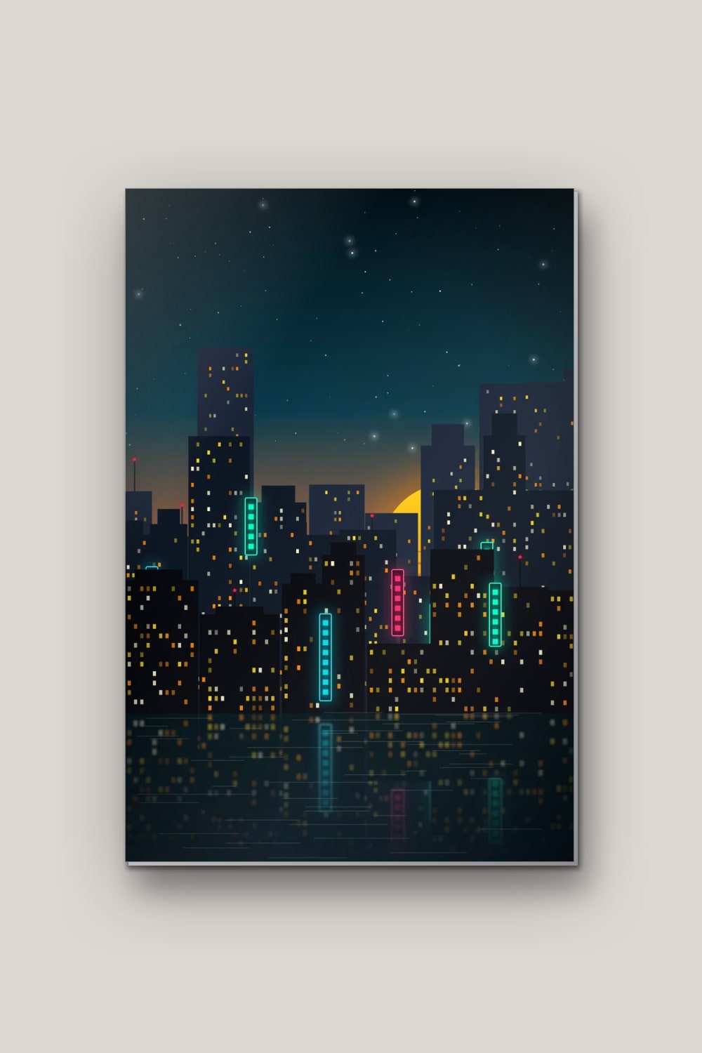 Skyline Électrique, poster en métal sur fond uni