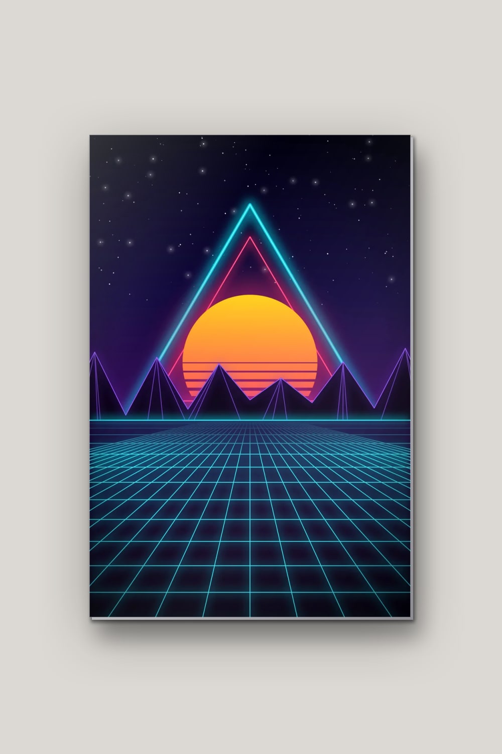Triangle Néon, poster en métal sur fond uni