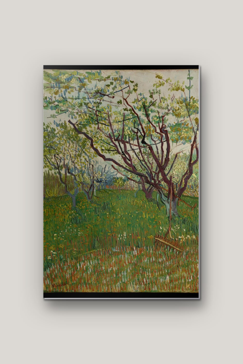Le Verger en Fleurs – Van Gogh, poster en métal sur fond uni