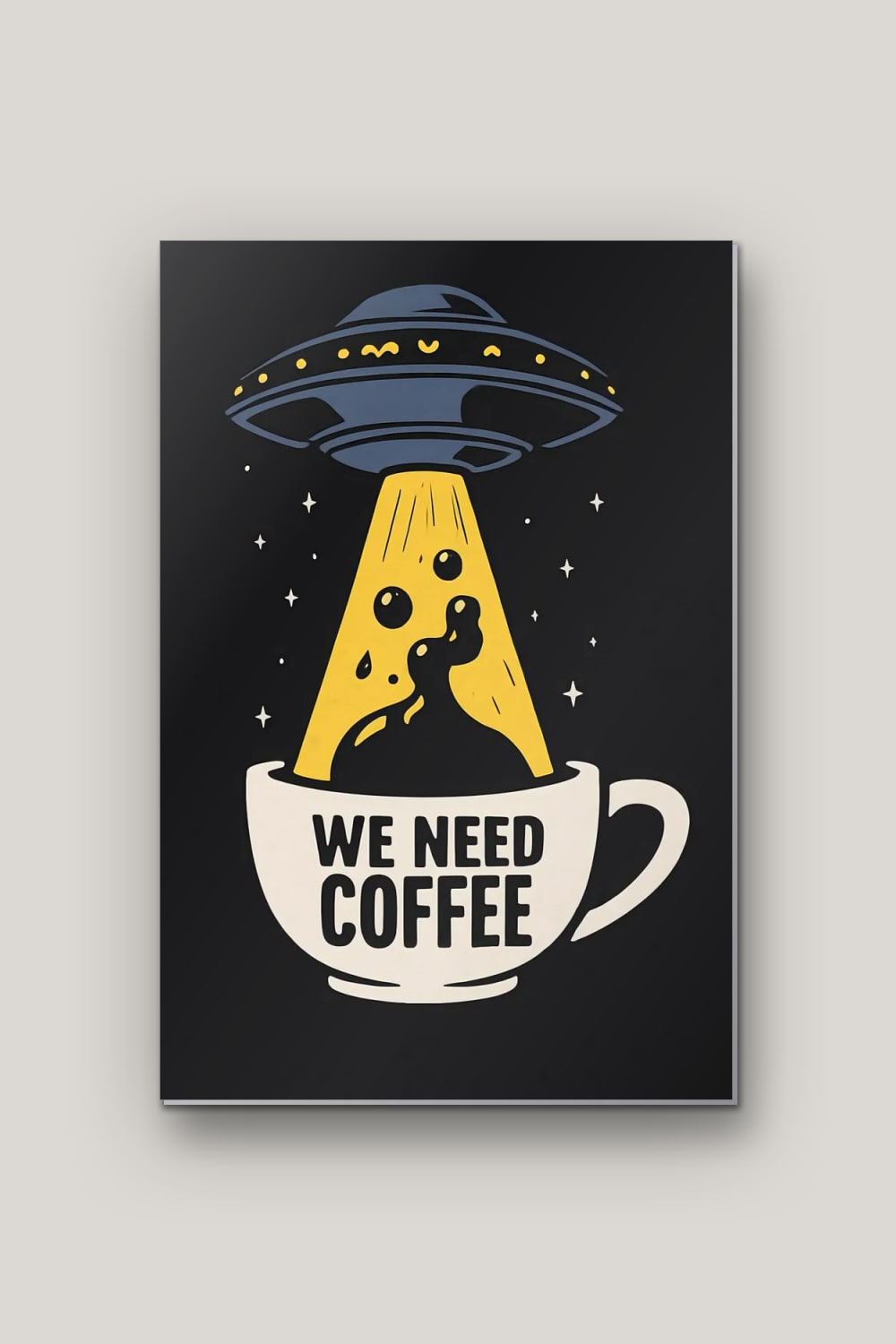 We Need Coffee, poster en métal sur fond uni