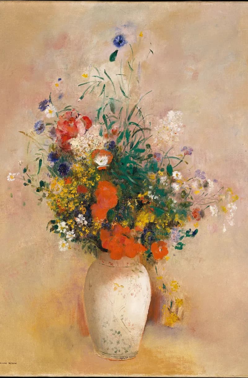 Bouquet sur Fond Rose – Redon