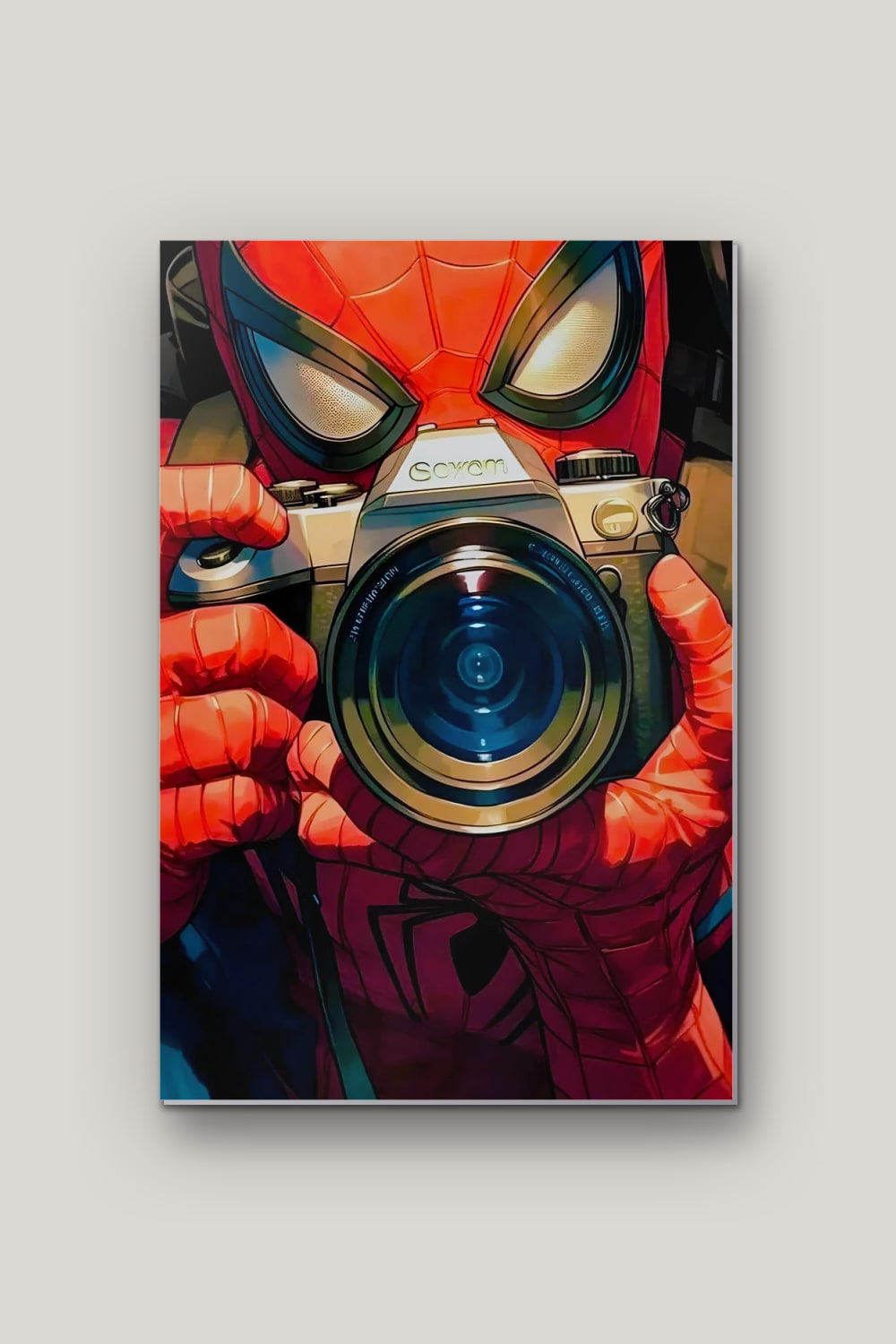 L'Araignée Photographe, poster en métal sur fond uni