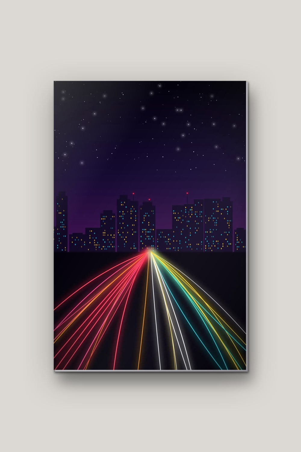 Autoroute de Nuit, poster en métal sur fond uni