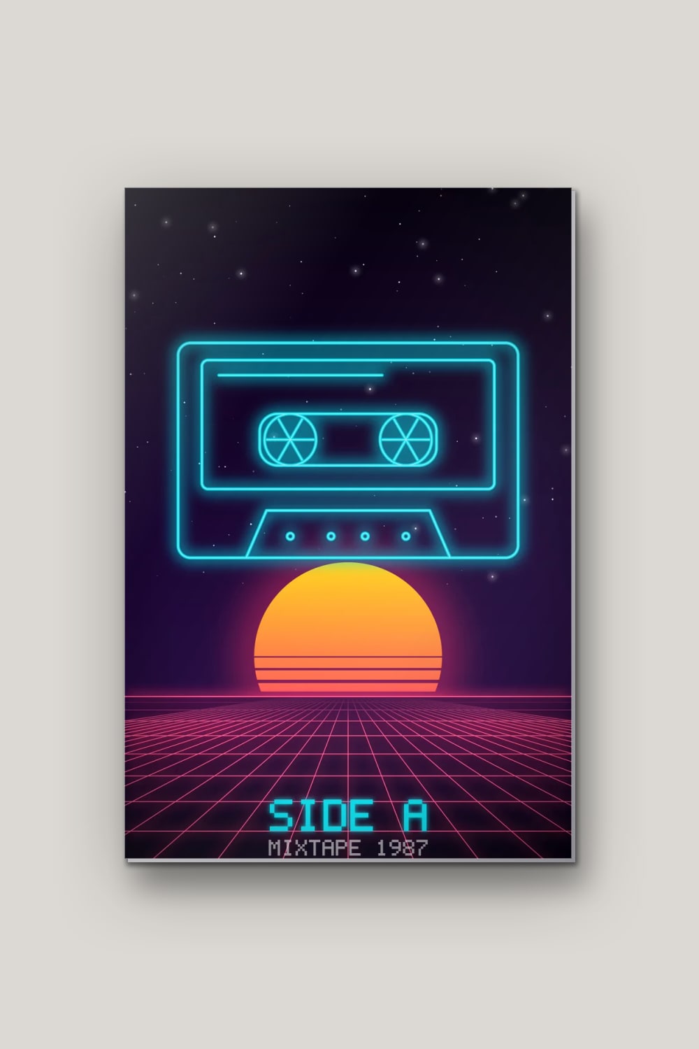 Cassette Néon, poster en métal sur fond uni