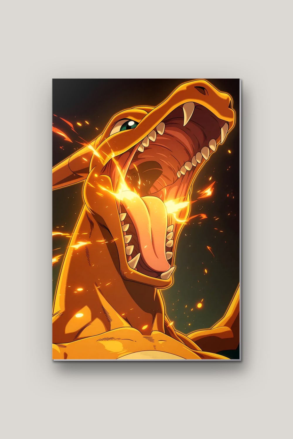 Dragon Embrasé, poster en métal sur fond uni