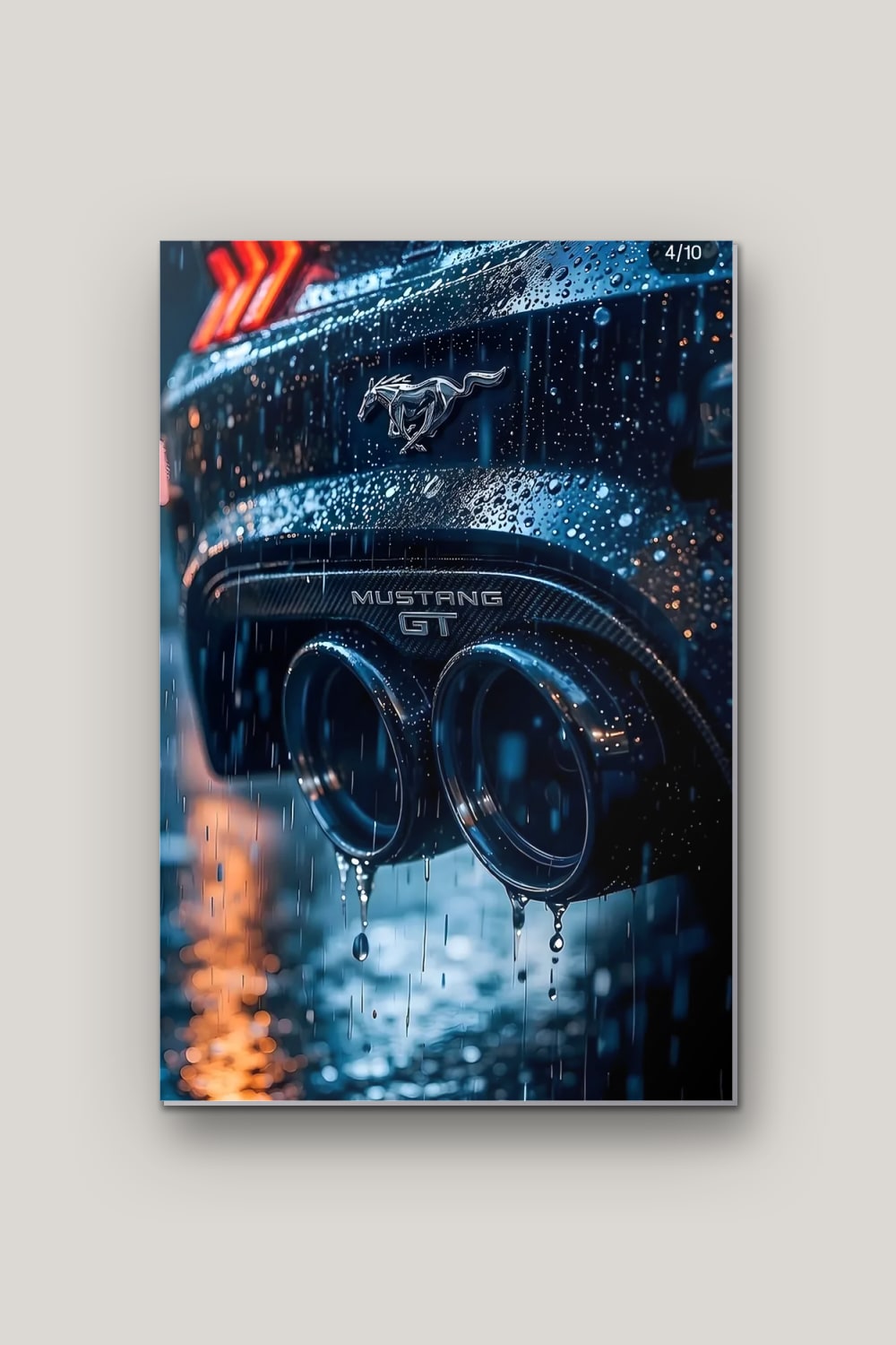 Échappements sous la Pluie, poster en métal sur fond uni