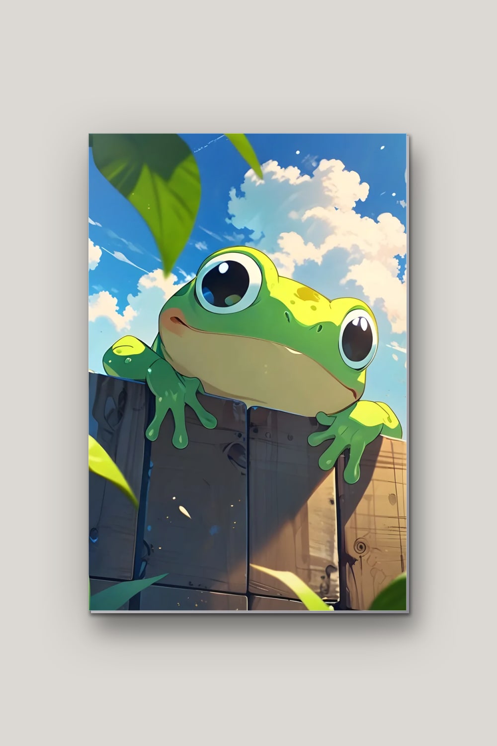 La Grenouille Curieuse, poster en métal sur fond uni