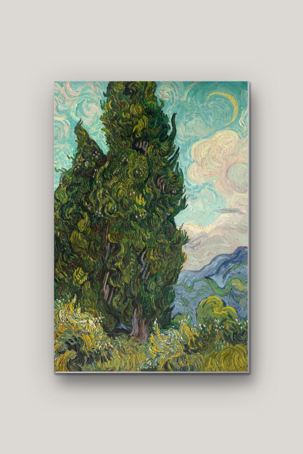 Les Cyprès – Van Gogh, poster en métal sur fond uni