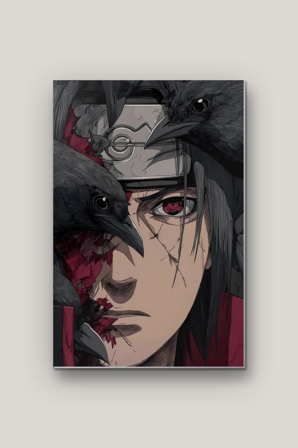 Le Ninja aux Corbeaux, poster en métal sur fond uni