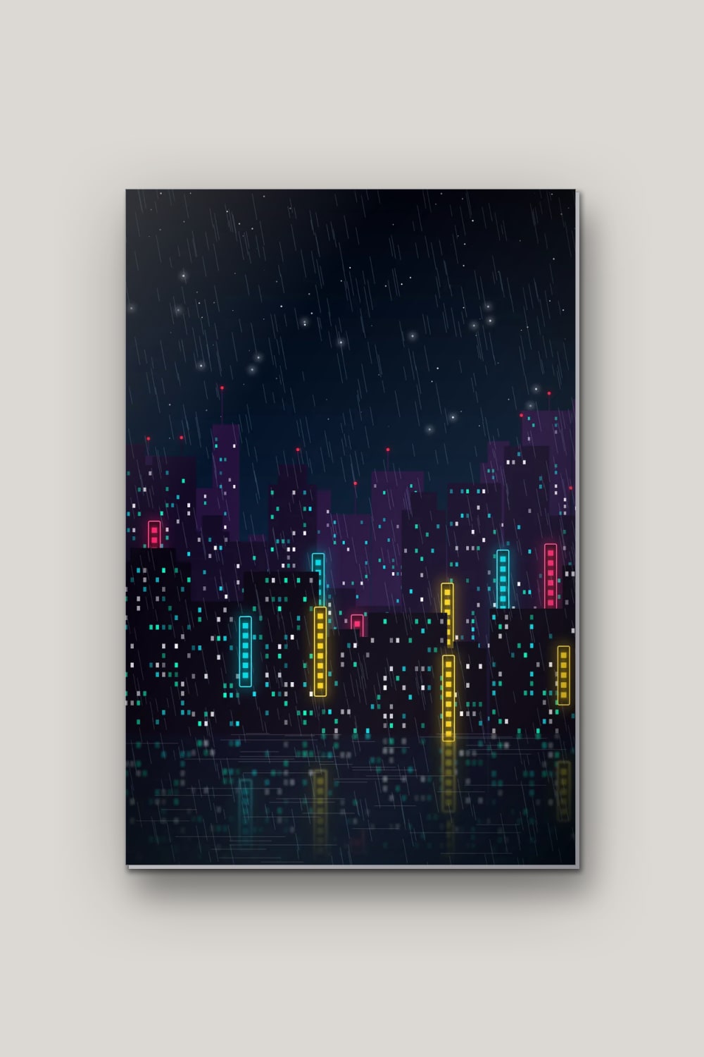 Pluie de Néon, poster en métal sur fond uni