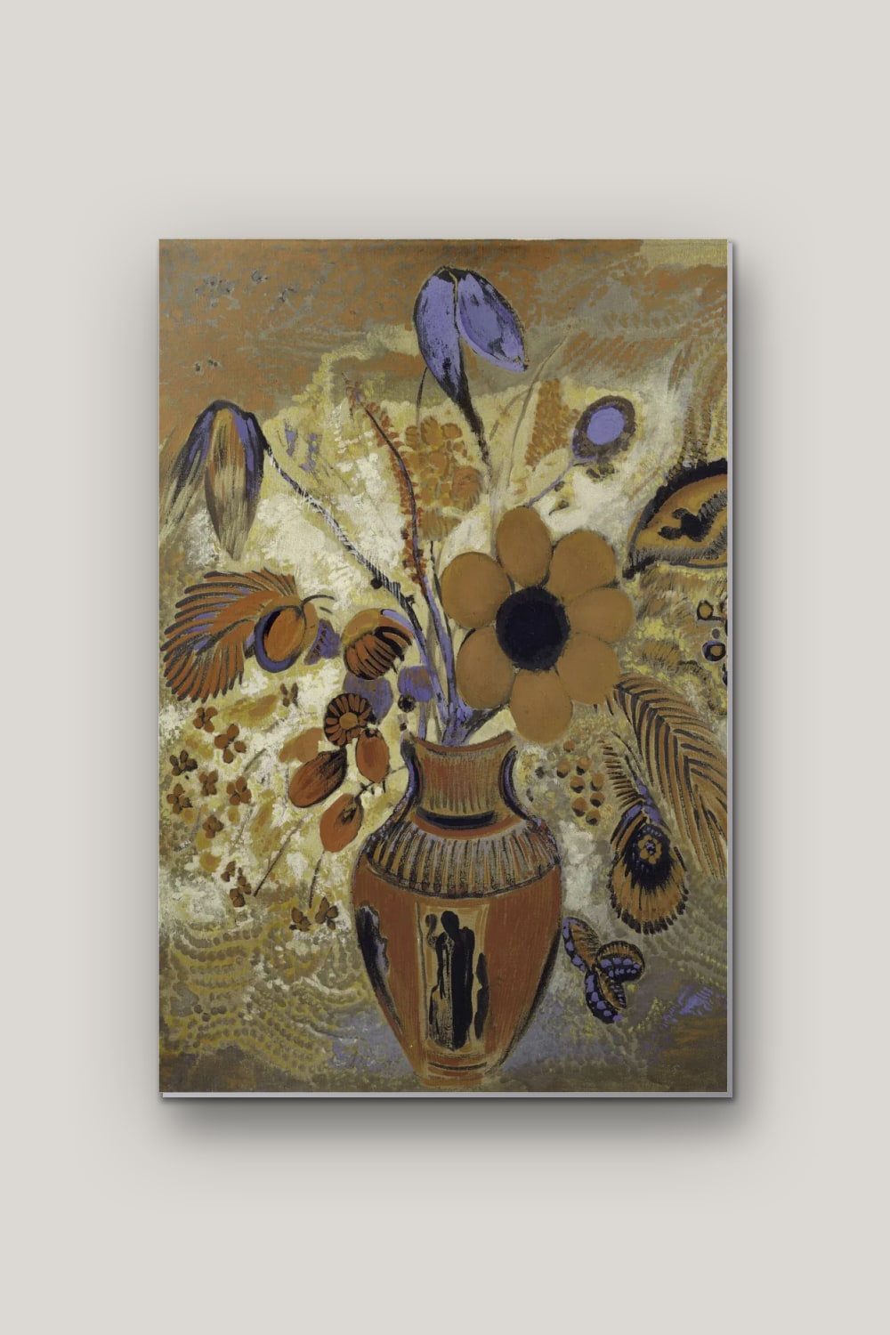 Vase Étrusque aux Fleurs – Redon, poster en métal sur fond uni