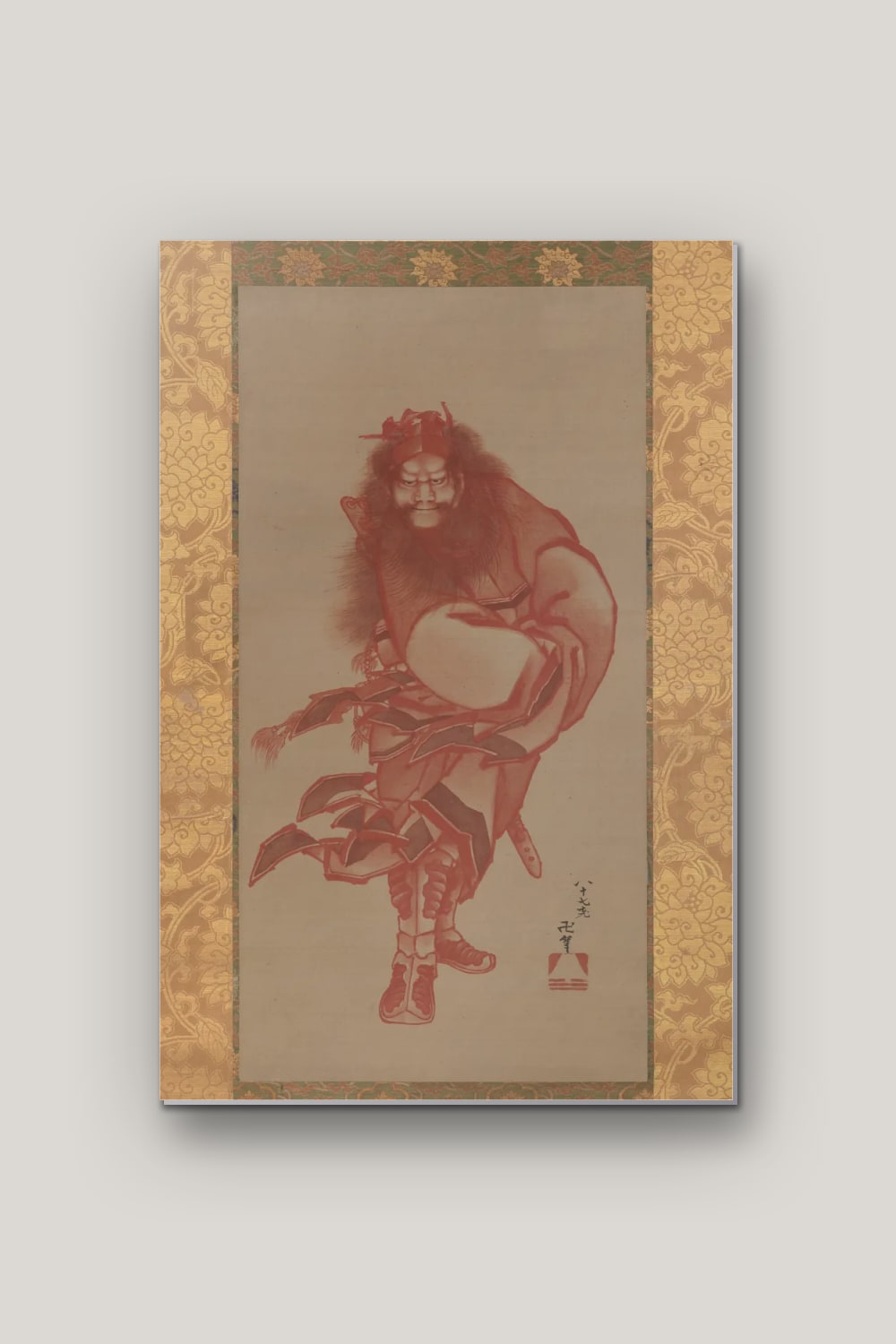 Zhong Kui Rouge – Hokusai, poster en métal sur fond uni