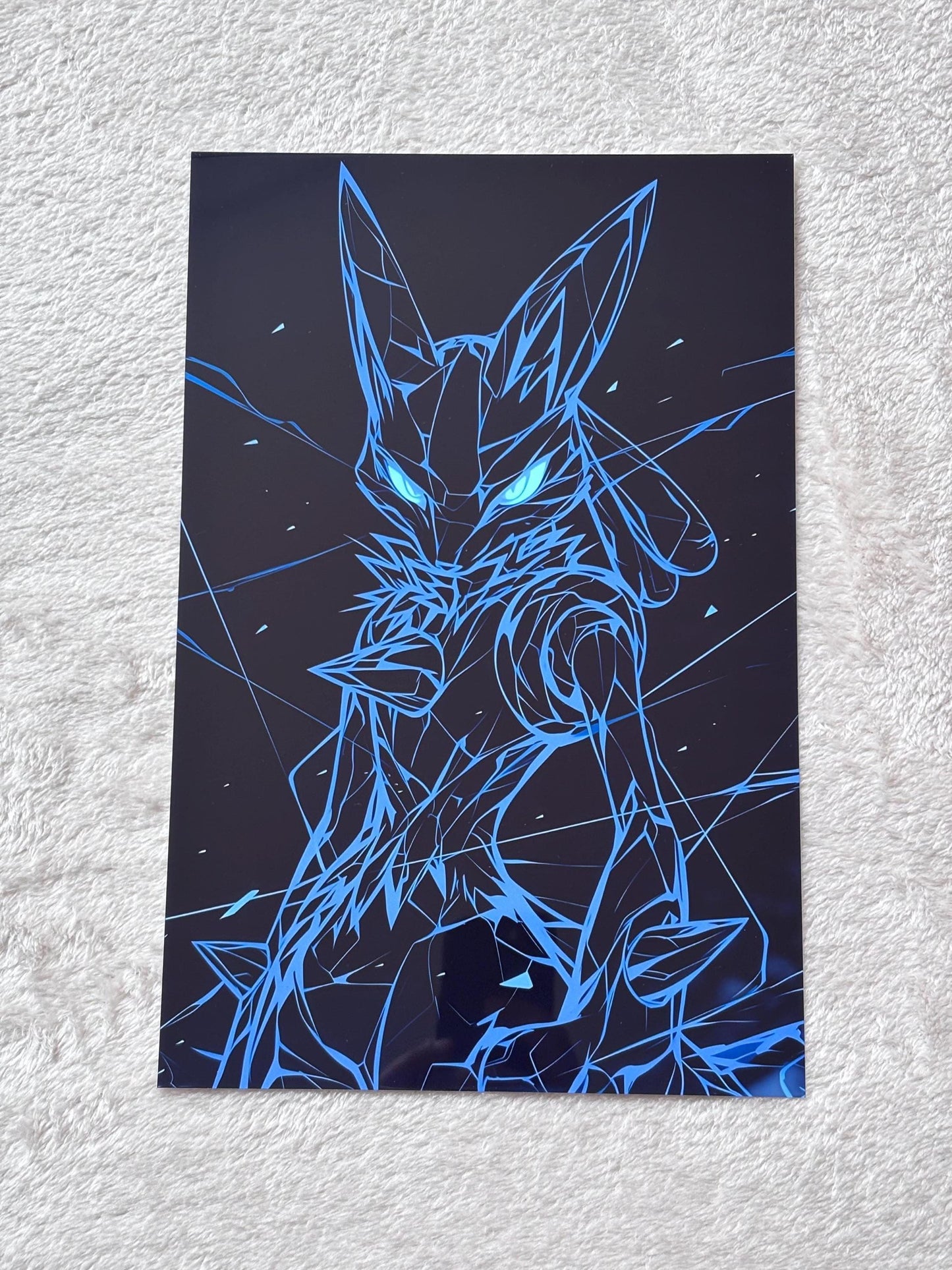 Lucario Neon Poster – Cyberpunk Anime Art | High Gloss Metal Wall Decor A4