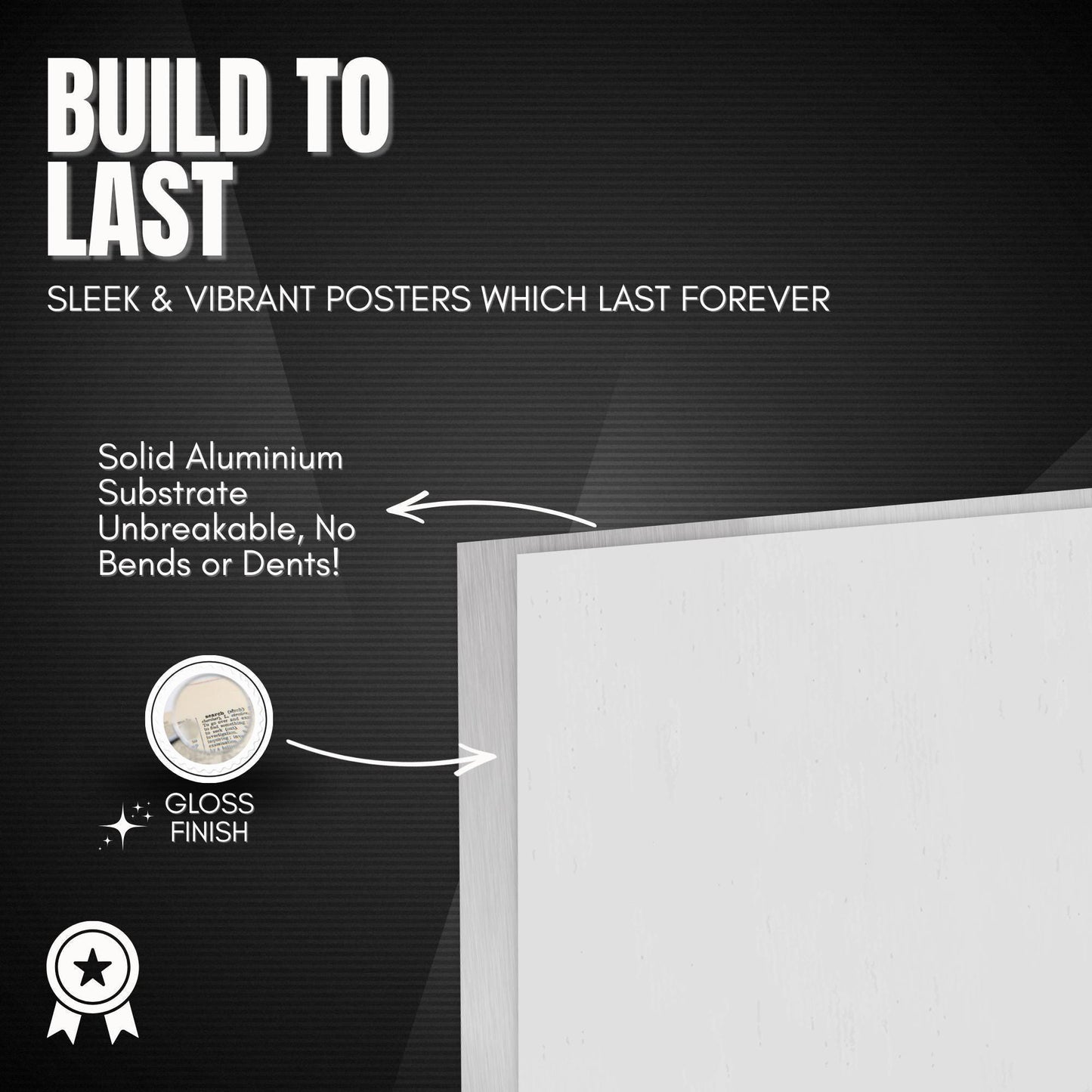 The image is a poster advertising a product called "Build to Last". It features a white background with text and a small image of a white piece of paper.