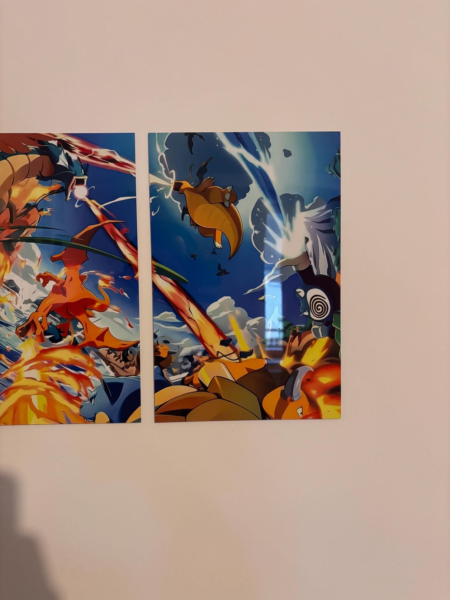 Kanto Starters Metal Poster – Anime Triptych Wall Art Featuring Charizard, Blastoise & Venusaur