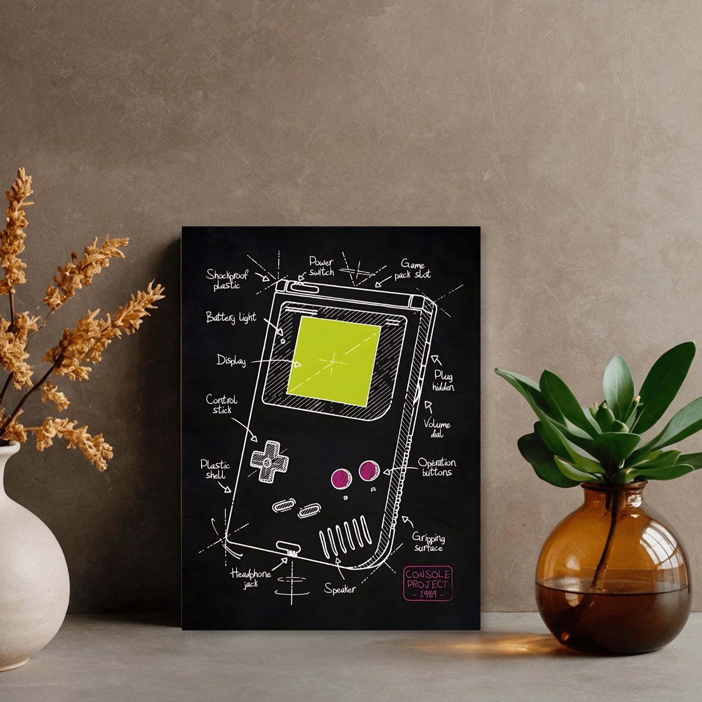 Gameboy Blueprint Poster - Retro Gaming Art | Aluminum Metal Print with Magnetic Mount