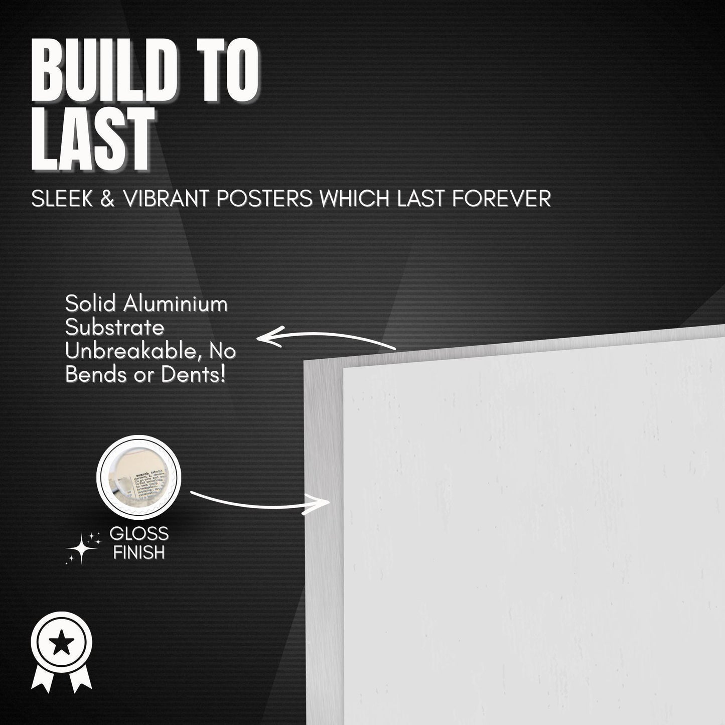 The image is a poster advertising a product called "Build to Last". It features a white background with text and a small image of a white piece of paper.