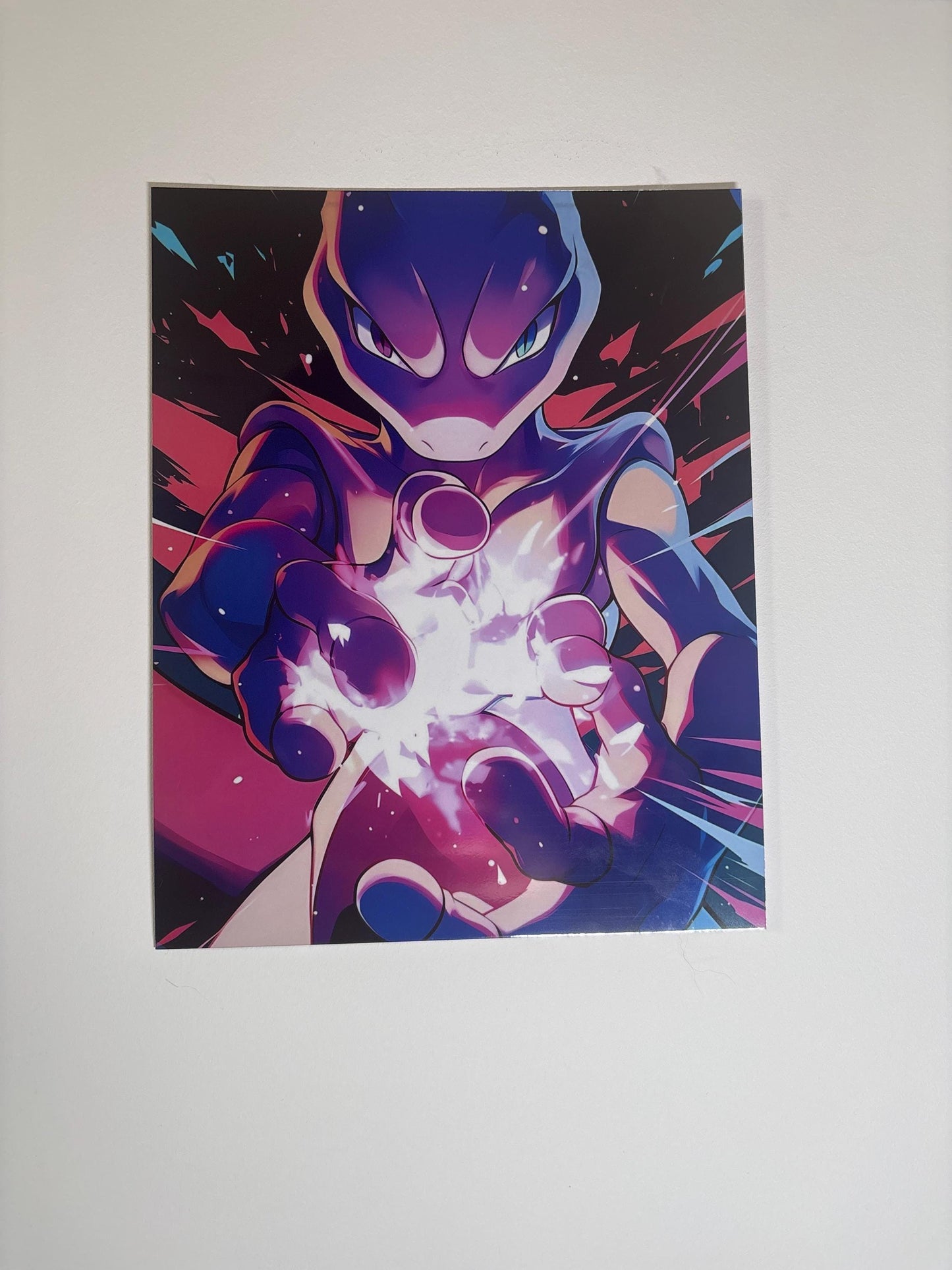 Mewtwo Neon Poster – Legendary Pokémon Art | Neon Psychic Print on Aluminum Metal