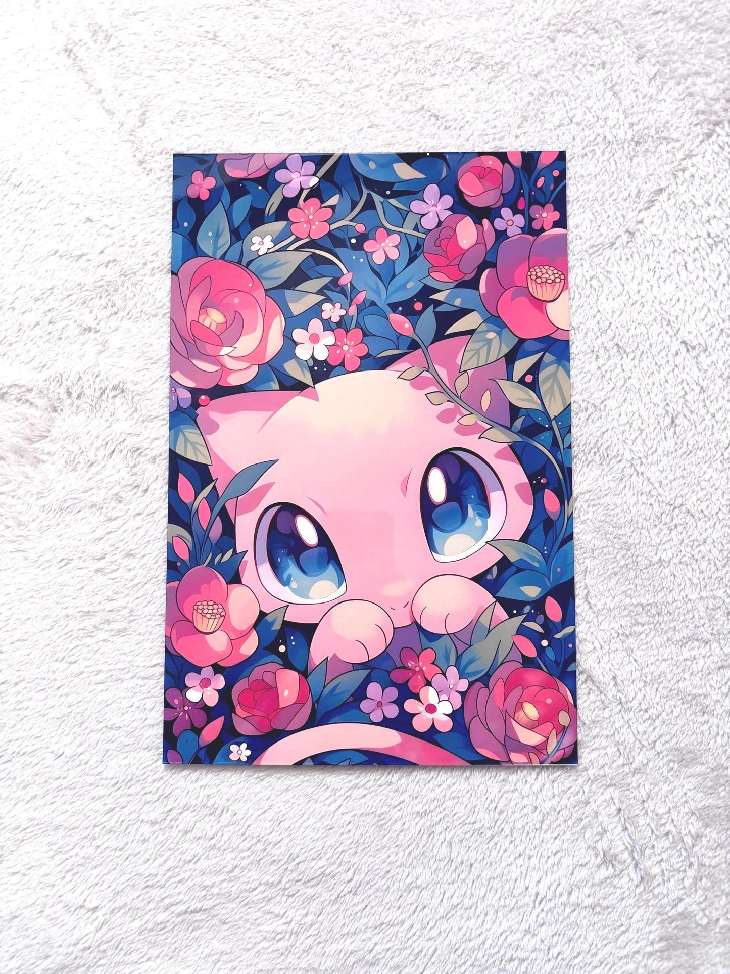 Mew Metal Poster – Kawaii Floral Poster With Pastel Flower Print | Gaming Room Decor