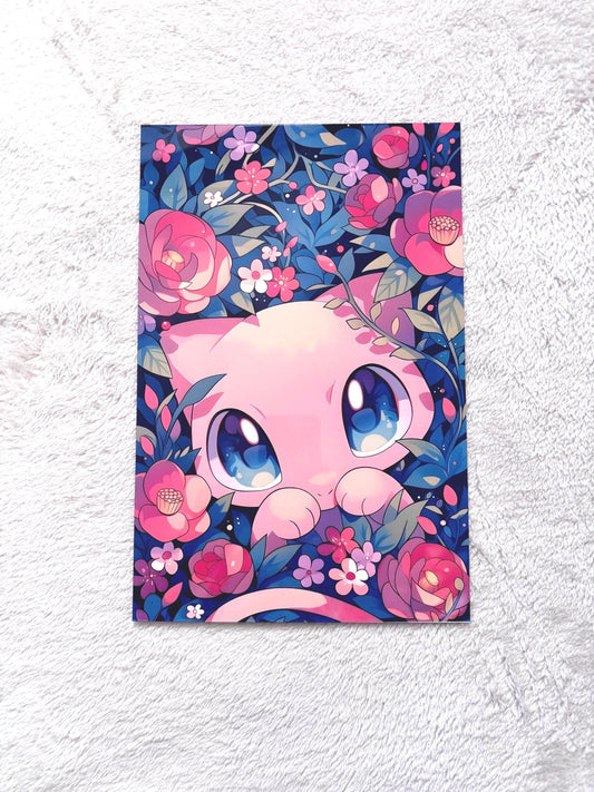 Mew Metal Poster – Kawaii Floral Poster With Pastel Flower Print | Gaming Room Decor