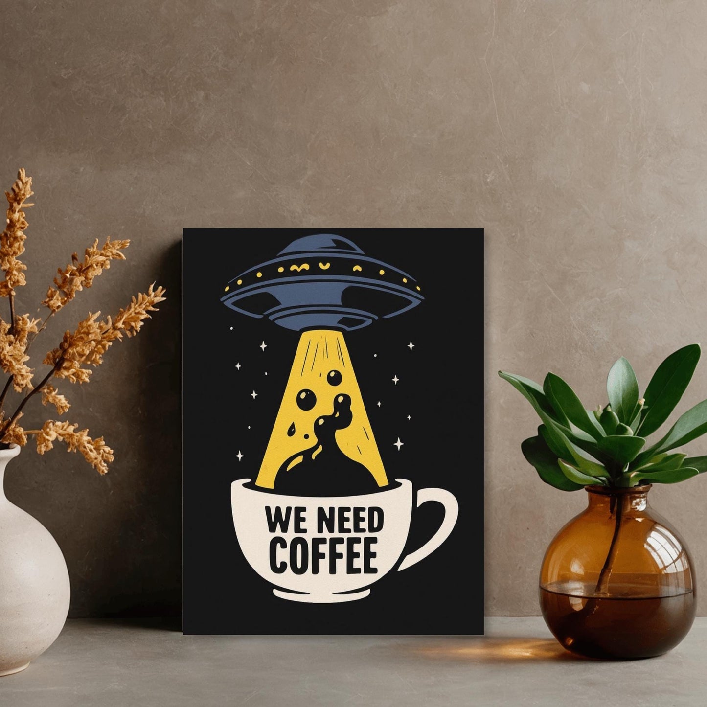 Funny UFO Coffee Poster – Vintage Kitchen Decor | Cosmic Cafe Sign