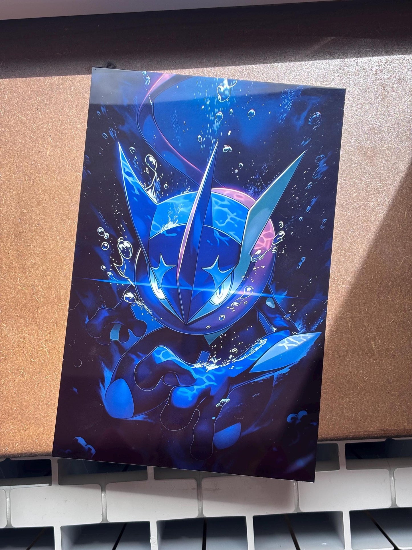 Greninja Metal Poster – Cyber Ninja Wall Art | Futuristic Aluminum Print With Neon Blue