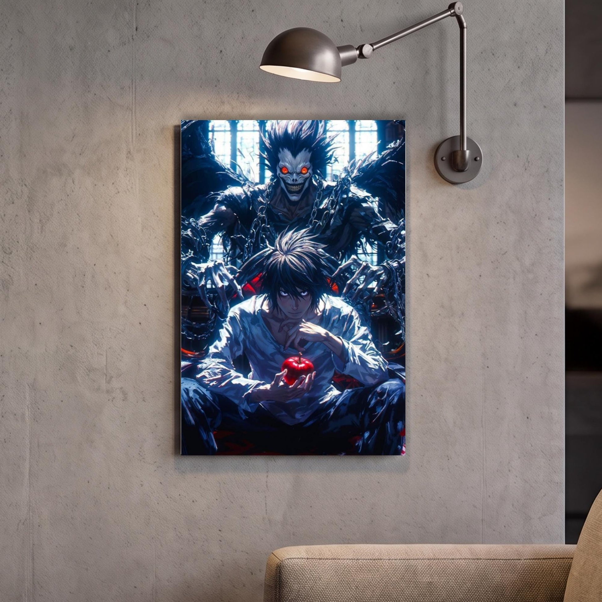 a poster of two characters from a video game, one of which is a man with a red apple in his hand.